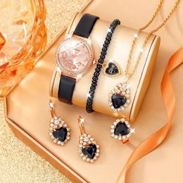 Wristwatches 6Pcs Ladies Fashion Simple Designer Star Rune Rhinestone Leather Strap Quartz Watch Luxury Set