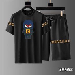 夏のファッションの男性とレディースショーツトラックスーツセット半袖セット100％コットンブラックTシャツショーツ