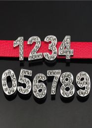Instock Clearance 200PcsLot DIY Charms Slide Numbers 09 With Rhinestone beads For 10mm DIY leather wristband bracelet3943729