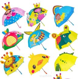 Umbrellas Cute Cartoon Kids Umbrella Animation Creative Long-Handled 3D Ear Modelling Childrens For Boys Girls 8K Sunshade 210925 Dro Dhluk