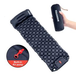 Outdoor Camping Inflatable Mattress Sleeping Pad With Pillows Ultralight Air Mat Built In Inflator Pump Hiking 240407