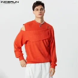 Men's Sweaters INCERUN Tops 2024 American Style Fashion Cross Design Sweater Casual Simple Hollow Out Long Sleeved Pullover S-5XL