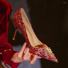 Dress Shoes 2024 Pointed Chinese High End Bride Show He Clothing With Two Wears Of Thin Heels Wedding