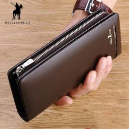 Wallets WILLIAMPOLO Men Wallet Long Style High Quality Card Holder Male Purse Zipper Large Capacity Brand Cowhide Leather Wallet For Men