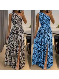 Summer Sexy Backless Dress Womens One Shoulder Sleeveless Long Dress Striped Print Dress 240403