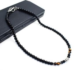 Handmade Natural Stone Beads Obsidian Chocker Necklace Stainless Steel OT Short Neckless For Men Jewellery Homme7203434