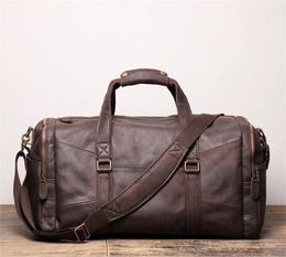 Duffel Bags Nesitu Highend Large Big Vintage Brown Coffee Genuine Leather Business Men Travel Shoulder Messenger GYM Duffle Bag M9029