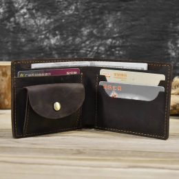 Wallets Crazy Horse Leather Short Wallet With Coin Pocket Men Real Leather Wallet Casual Men Coin Purse Retro Card Holder For Men Purse