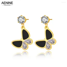 Stud Earrings Fashion Stainless Steel CZ Crystal Butterfly Animal 18K Gold Plated Shell Earring For Women Pendientes AE22042