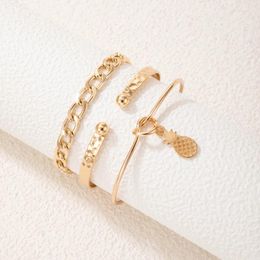 Charm Bracelets 3pcs/set Bohemian Hollow Pineapple For Women Multilayer Geometry Adjustable Gold Colour Alloy Bracelet Jewellery