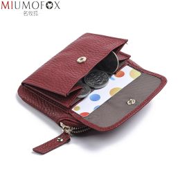 Purses 2023 New Genuine Leather Women Mini Wallet Ladies Short Wallets and Purses Zipper Leather Coin Purse Keychain Coins Pocket Bag