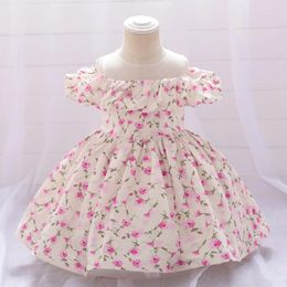 Girl Dresses Infant Baby Girls 1st Birthday Wedding Party Summer Floral Princess Costumes For Toddler Children Kids One-shoulder Gown