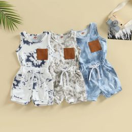 Clothing Sets Infant Boys Summer Clothes Outfits Suit Casual Tie-Dye Print Crew Neck Sleeveless Pocket Tank Tops And Shorts 2Pcs Toddler Set