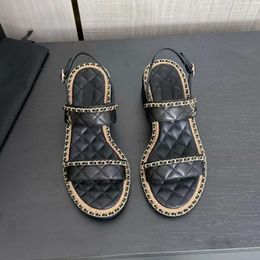 Xiaoxiang Family Cool Slippers Women's Summer Fashion Fairy Style 100 Buckle Belt Gold Chain Outwear Original Edition