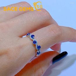 Cluster Rings SACE GEMS Arrival Trend 925 Sterling Silver Resizable 3 5MM Sapphire For Women Engagement Cocktail Party Fine Jewellery