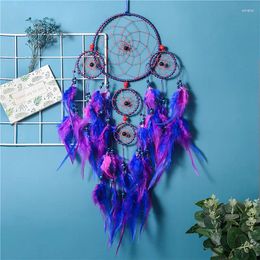 Decorative Figurines Purple Five Rings Dream Catcher Home Decoration Feather Wind Chime Pendant Gift Vintage Room Decor Nordic Aesthetic