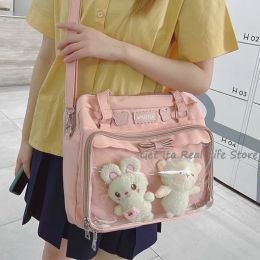 Buckets Pink Bear Ita Bag Bow for Dolls Women Cute Shoulder Bag Clear Pocket Japanese Kawaii Transparent Handbag for Teenage Girls H230