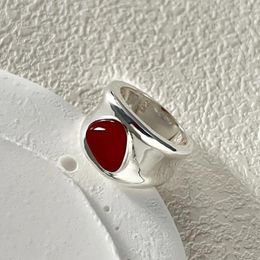 Cluster Rings 925 Sterling Silver Irregular Red Agate Ring For Women's Minimalist Instagram Style Heavy Industry Closed Design 0050A