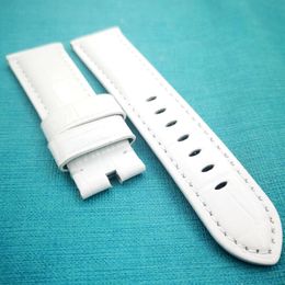 24mm Luxury and High Quality Bamboo White Full-grain Leather Watch Band Strap for PAM LUNMINOR RADIOMIR