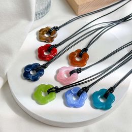 Flower Pendant Wax Rope Necklace Handmade Adjustable Girls Preppy Jewellery Bulk Wholesale Simple