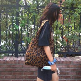 Bags Corduroy Leopard Shoulder Bag Casual Shopping Bag Large Capacity Handbags Eco Tote Bag Women Ladies Leopard Print Underarm Bags
