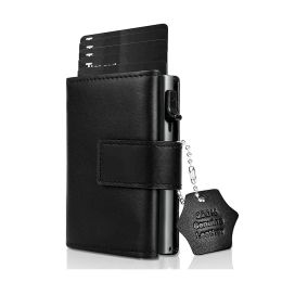 Wallets Mens Wallet Genuine Leather Tri Fold with Hasp Card Holders for Man Side Pop Up Carbon Fibre Luxury RFID Carteira Masculina