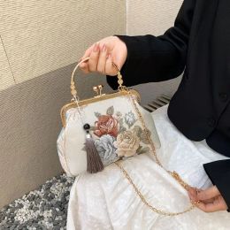Shell Vintage Flowers European Bag Mother Gift Chic Lay Bag Women Bag Tote Women's Handbags Chain Fringe Tassel Shell Lock Bags