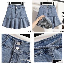 Womens Plus Size Pants L-5Xl Y2K Denim A Line Skirt For Women High Waist Fi Summer Pleated Jean Skirts Female Vintage Korea Clothing Z Dhyyc