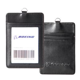 Holders Boeing Card & ID Holder PU Leather Single Layer Badge Case Black One Deck for Pilot Aviator Airmen Flight Crew