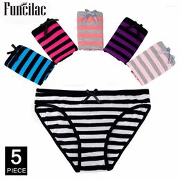 Women's Panties Cotton For Woman Sexy Lace Underwear Briefs Set Lingerie Girls Ladies Bikini Underpants Striped Print Knickers 5 Pcs/lot