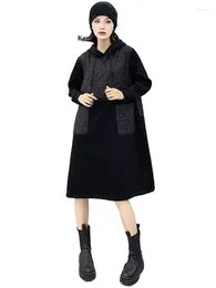 Casual Dresses QPFJQD 2024 Korean Fashion Long Dress Ladies Winter Loose Hooded Warm Fur Women Retro Padded Punk Vestidos