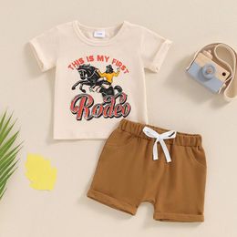 Clothing Sets Western Baby Boy Clothes Highland Cow Farm Print T-shirt Casual Shorts Toddler Summer Country Cowboy Outfit