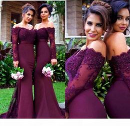 Custom Made Lace Applique Off Shoulder Long Sleeve Mermaid Bridesmaid Dresses Sexy Evening Prom Dress Gowns Maid Of Honor7330740