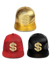 Men Women Golden PU Leather Dollar Sign Belt Buckle Baseball Caps Gorras US Snapback Rhinestone Crocodile Hip Hop Hats Money Sna7601250