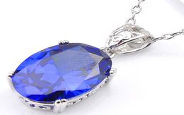 10Pcs Luckyshine Excellent Shine Oval Fire Swiss Blue Topaz Cubic Zirconia Gemstone Silver Pendants Necklaces for Holiday Wedding 7806666