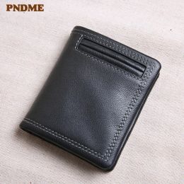 Wallets PNDME genuine leather wallet men's short section tide personality youth soft first layer cowhide black credit card holder purse