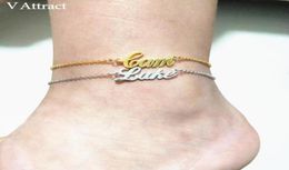 V Attract Personalized Name Anklet Bracelet Friends Beach Jewelry Graduation Gift Rose Gold Custom Name Foot Tornozeleira SH1674099271092