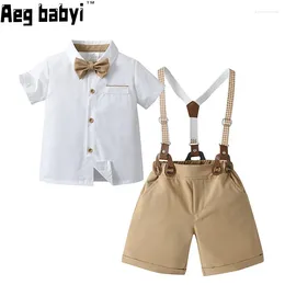 Clothing Sets Baby Boy Clothes Set Summer Short Sleeve Shirt Bowtie Suspenders Shorts 3pcs Kids Birthday Party Children Gentleman Suit