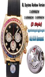 BL Top Quality 116595 RBOW Cal4130 Chronograph Automatic 116598 116599 Mens Watch Rainbow Diamond Bezel 18K Gold Case Editio3415411