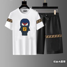 Summer Fashion Men and Womens Shorts Tracksuit Sets Short Sleeve 100% Cotton black T Shirt Shorts Print Male Set Men's Brand ClothingP4442