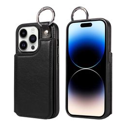Leather Designer Wallet Luxury phone Case for iPhone 11 12 13 14 15 (pro max) Handbag Case Hanging Ring Full coverage Protection