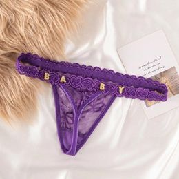 Women's Panties Lacy Metal Rhinestone Letter Thong For Sexy And Fun Lace Underwear Custom Seamless Plus Size