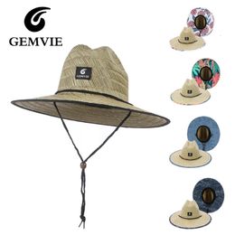 GEMVIE Women Lifeguard Hat Beach Straw Outdoor Printing Wide Brim Panama Summer 240415