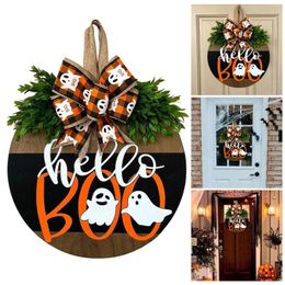 Decorative Figurines 1pc Funny Halloween Cartoon Printing Hanging Front Door Artificial Flower Welcome Decorations L5