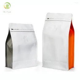 Storage Bags 25pcs 250g 500g 1kgMatte White Gussets Colored Block Bottom Bag With Valve And Zipper Plastic Packaging Flat Coffee Bean