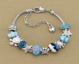 Strands Blue magic beads 925 silver bracelet starfish turtle gold as Diy Jewellery gift1174528