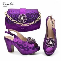 Dress Shoes Purple Women Sandals And Bag Set Fashion Ladies Summer High Heels Match With Handbag Pumps Clutch Sandales Femmes 628-4