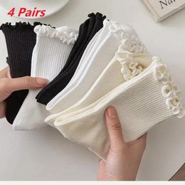Women Socks 1/3/4 Pair /Lot For With Ruffle Cute Lolita Middle Tube Ankle Short Breathable Black White Cotton Spring Autumn Sock