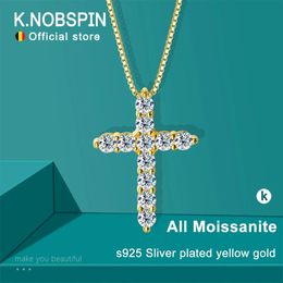 KNOBSPIN D VVS1 Cross Pendant Necklace Original s925 Sliver Box Chain Plated 18k White Gold Fine Necklaces for Women 240418