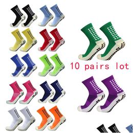 Sports Socks 10 Pairslot Men Womens Football Cotton Square Sile Suction Cup Grip Anti Slip Soccer Rugby Tennis Drop Delivery Dhsvw